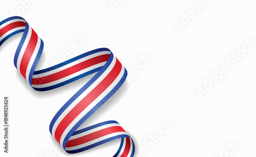 Costa Rican flag stylized wavy ribbon, symbolizing national pride, celebration, or cultural identity. Vector illustration.