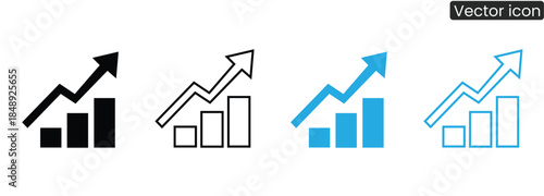 A set of business growth icons featuring increasing graphs and arrows, symbolizing success and progress in a professional and financial context.