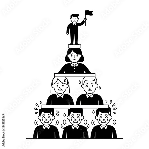 Corporate Hierarchy: Human Pyramid of Exploited Workers Supporting Leader