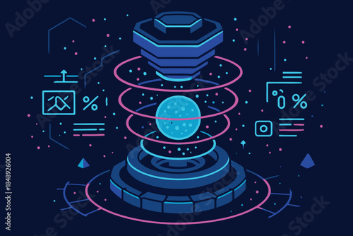 Futuristic energy core with glowing orb, concept of advanced technology and power
