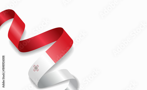 Maltese flag stylized wavy ribbon, symbolizing national pride, celebration, or cultural identity. Vector illustration.