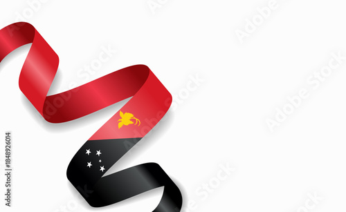 Papua New Guinea flag stylized wavy ribbon, symbolizing national pride, celebration, or cultural identity. Vector illustration.