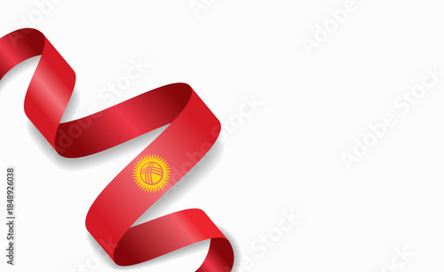 Kyrgyzstani flag stylized wavy ribbon, symbolizing national pride, celebration, or cultural identity. Vector illustration.