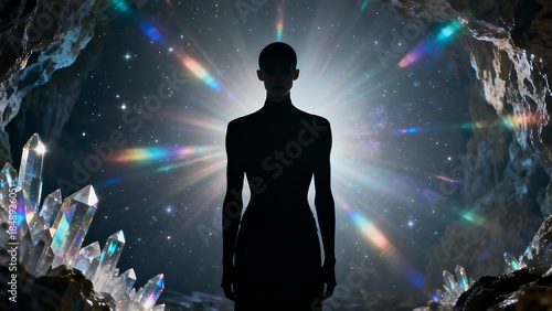 Androgynous Grace – Volumetric Chromatic Blur in Crystal Cave (Futurist Fashion Editorial Photography)