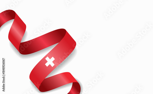 Swiss flag stylized wavy ribbon, symbolizing national pride, celebration, or cultural identity. Vector illustration.