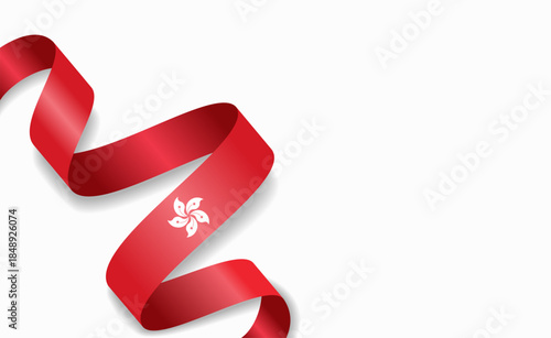 Hong Kong flag stylized wavy ribbon, symbolizing national pride, celebration, or cultural identity. Vector illustration.