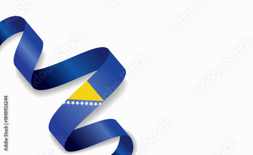 Bosnia and Herzegovina flag stylized wavy ribbon, symbolizing national pride, celebration, or cultural identity. Vector illustration.