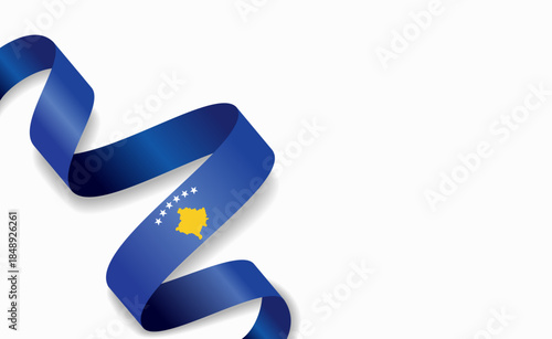 Kosovo flag stylized wavy ribbon, symbolizing national pride, celebration, or cultural identity. Vector illustration.
