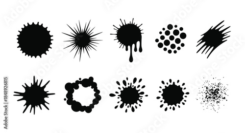 Black Ink Splatters and Blots on White Background Vector Graphics