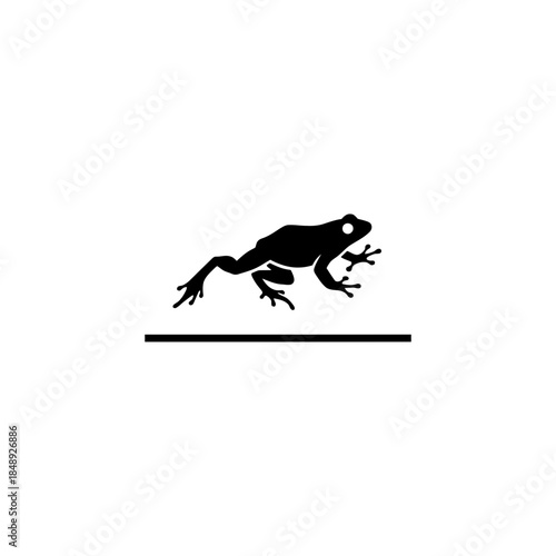 Frog leap over thin horizon line silhouette vector illustration