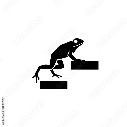 Frog jumping between uneven platforms silhouette vector illustration