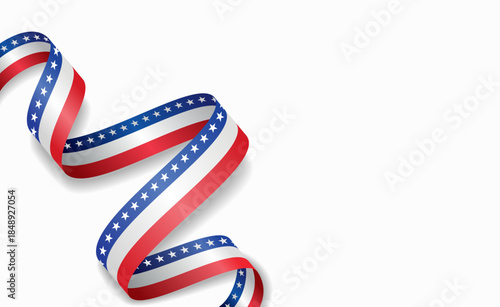 American flag stylized wavy ribbon, symbolizing national pride, celebration, or cultural identity. Vector illustration.