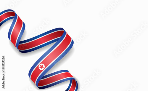 North Korean flag stylized wavy ribbon, symbolizing national pride, celebration, or cultural identity. Vector illustration.
