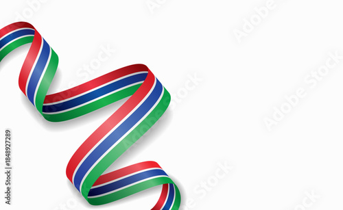 Gambian flag stylized wavy ribbon, symbolizing national pride, celebration, or cultural identity. Vector illustration.