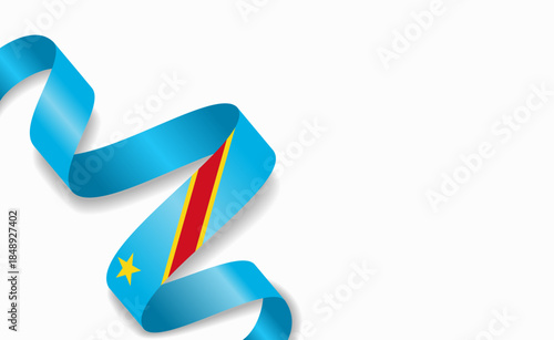 Congolese flag stylized wavy ribbon, symbolizing national pride, celebration, or cultural identity. Vector illustration.