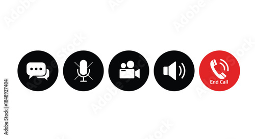 Video Call Interface Icons with End Call Button