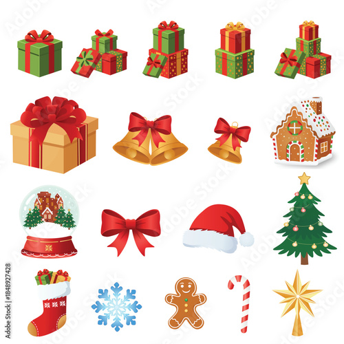 Isometric Christmas Gifts and Festive Holiday Elements Vector Collection