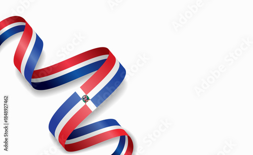 Dominican Republic flag stylized wavy ribbon, symbolizing national pride, celebration, or cultural identity. Vector illustration.