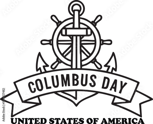 Columbus Day Emblem Illustration, United States of America Holiday Anchor Design