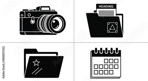 Black and White Icons for Photography, Organization, and Planning Tools