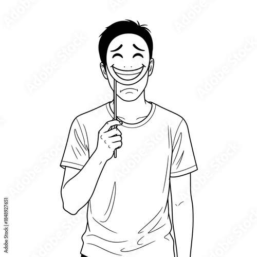 The Mask of Happiness: Hiding True Emotions and Depression in Society Illustration