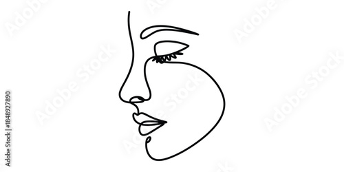 Minimalist one line drawing of a womans face in profile