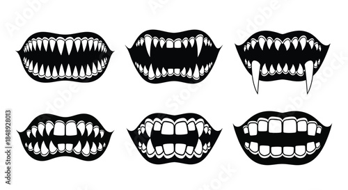 Vampire Fangs and Lips Illustrations in Black and White