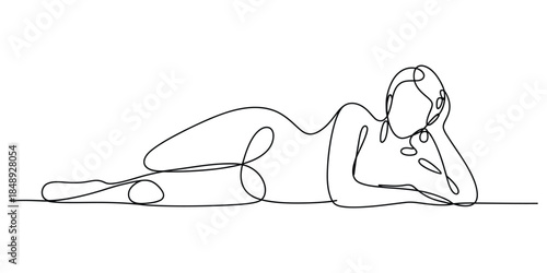 Minimalist one line drawing of a reclining nude woman