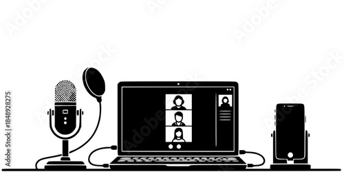 Remote Podcast Recording Laptop Mic Silhouette