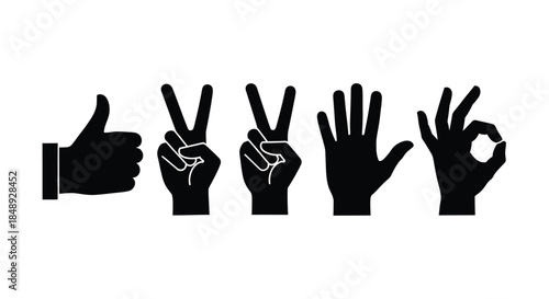 Hand Gestures Silhouettes, Thumbs Up, Peace Signs, and Okay Symbols