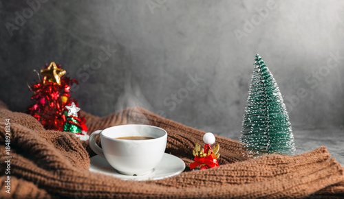 warm christmas coffee on Cozy knit shirt