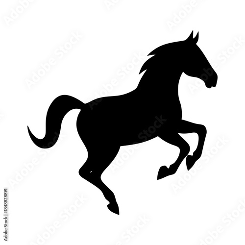 Black running horse silhouette of a wild stallion galloping on white background, an elegant equine vector illustration of a speed-driven mustang in nature