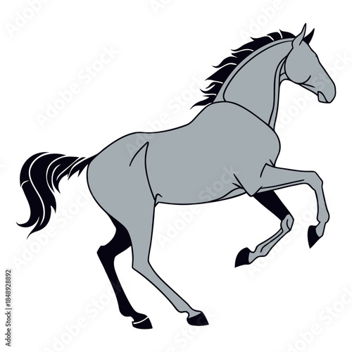 A running black horse stallion silhouette vector illustration featuring a wild mustang galloping isolated on a white background for equestrian and farm nature designs