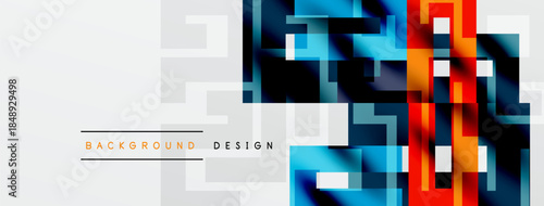 Abstract geometric pattern. Blue, orange hues dominate over white backdrop. Modern design element for digital projects.