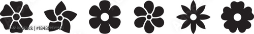 Flower icon set, black Flower isolated on white, vector illustration