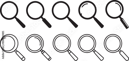 Magnifying glass icon set. magnifier or loupe sign isolated on transparent background, Search symbol.
