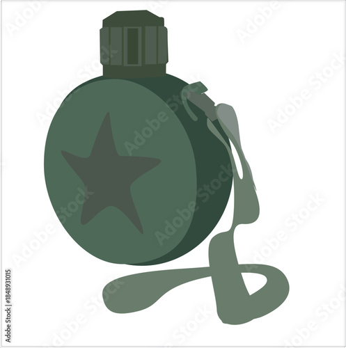 army drinking bottle. Drinking flask for soldiers and officers, camping element. Army, equipment concept

