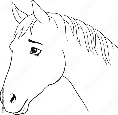 Pensive and Sad Horse Side Profile Line Art for Artistic Decor