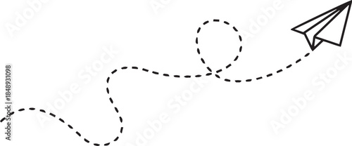 Paper plane with dotted line, Origami paper airplane, Travel symbol, vector