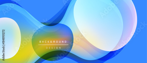 Abstract fluid shapes blend, creating vibrant blue, yellow gradients. Modern design evokes movement, energy, visual appeal.