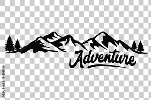 Adventure Mountains Trees Silhouette Vector Graphic Design Element