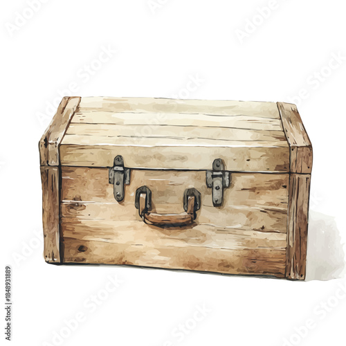 Watercolor_style_painting_of_a_wooden_bread_box_Watercolor illustration, illustration, AI painting design, vector illustration set, eps format