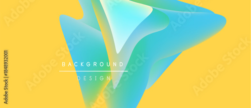 Abstract fluid shapes overlap, creating vibrant color gradients. Yellow backdrop complements turquoise, cyan hues. Text reads background design.