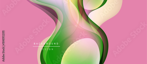 Abstract flowing shapes, pink green hues. Modern design, dynamic curves create visual interest. Background elements suggest movement, energy.