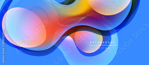 Abstract fluid shapes blend vibrant colors. Dynamic composition creates modern background design. Smooth gradients offer visual interest.