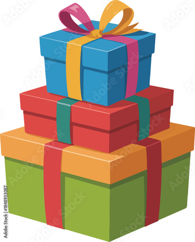 Vibrant Stacked Gift Boxes Vector Graphic Illustration Perfect for Celebrations and Gift Ideas Online