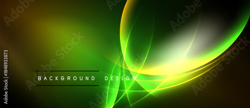 Abstract green yellow design. Smooth curves, bright lines create dynamic visual effect. Text reads background design. Modern aesthetic.