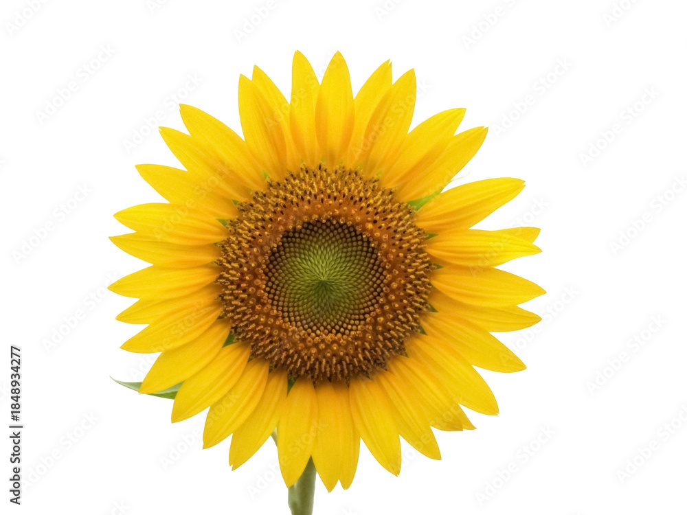 Fototapeta premium Isolated sunflower blossom, vivid yellow petals and textured center, vibrant floral beauty