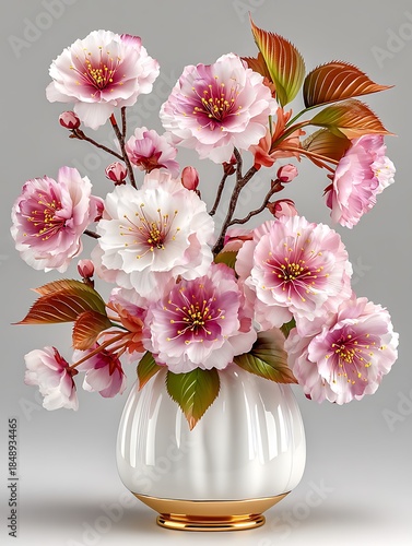 Artistic floral arrangement with blooming cherry blossoms high resolution image