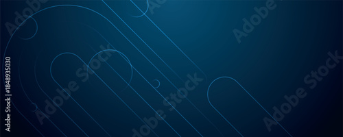 Dark blue gradient abstract background with glowing geometric lines decoration. Modern and futuristic background concept for cover, brochure, banner and website. EPS. 5